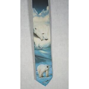 RALPH MARLIN Men's Necktie Tie 56" Polar Bear Animal Arctic Snow Hand Made Blue